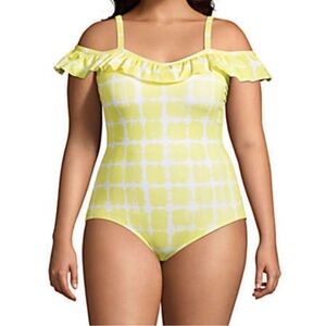 Lands End Off the Shoulder Ruffle One Piece Swimsuit